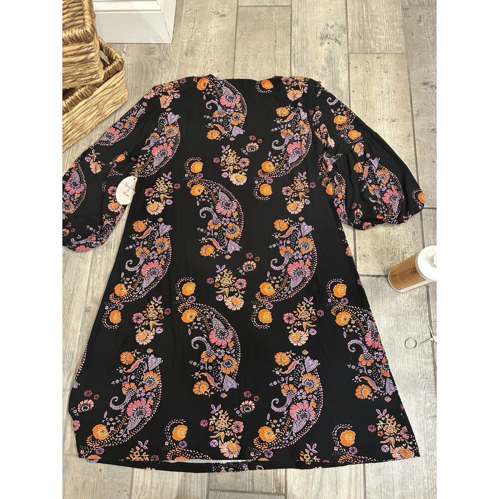 NWT Harlow & Rose Black Floral Paisley Bell Sleeves Boho Dress Size Large - Picture 7 of 10